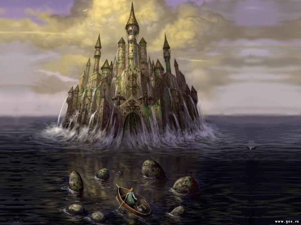 Castle on the sea. Дворец Кощея Бессмертного. Царство Кощея Бессмертного. Замок Кощея. Замок посреди моря арт.